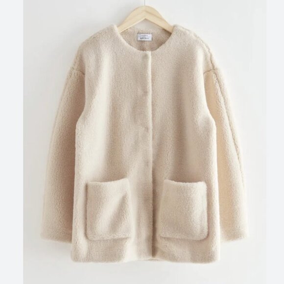& Other Stories Faux Shearling Coat Light Beige Cream Wool Teddy Size Small - Picture 2 of 16